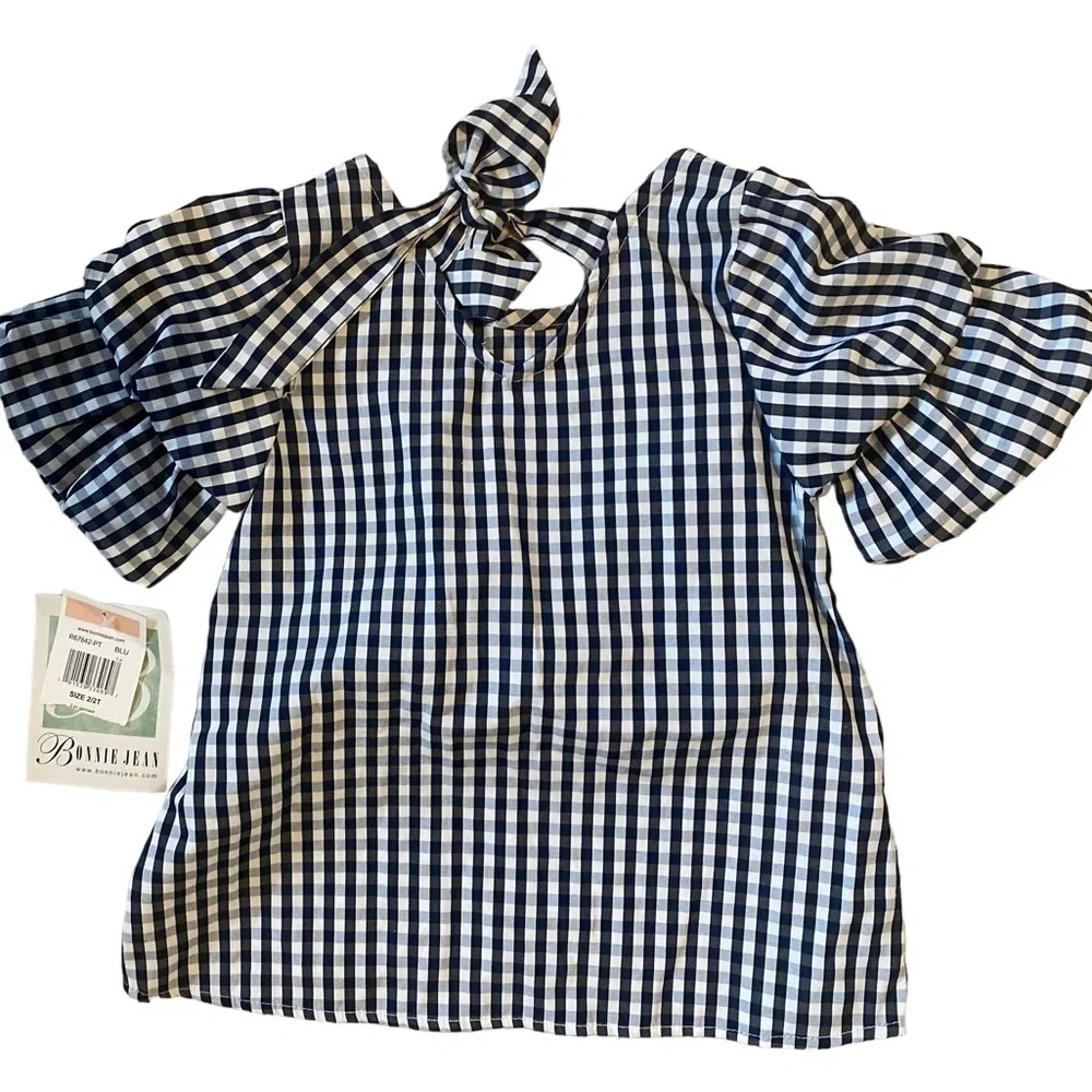 Toddler Girl’s Bonnie Jean Navy Gingham Plaid Spring Dress NWT Size 2T